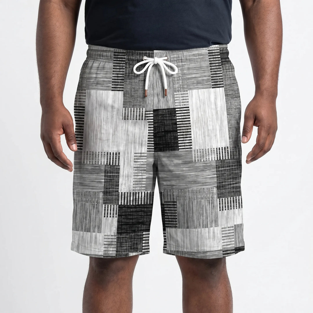 Men’s Swim Shorts with Patchwork Print & Drawstring Waist | Beach