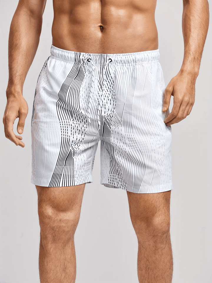 Men’s Swim Shorts with Striped Print | Drawstring Waist