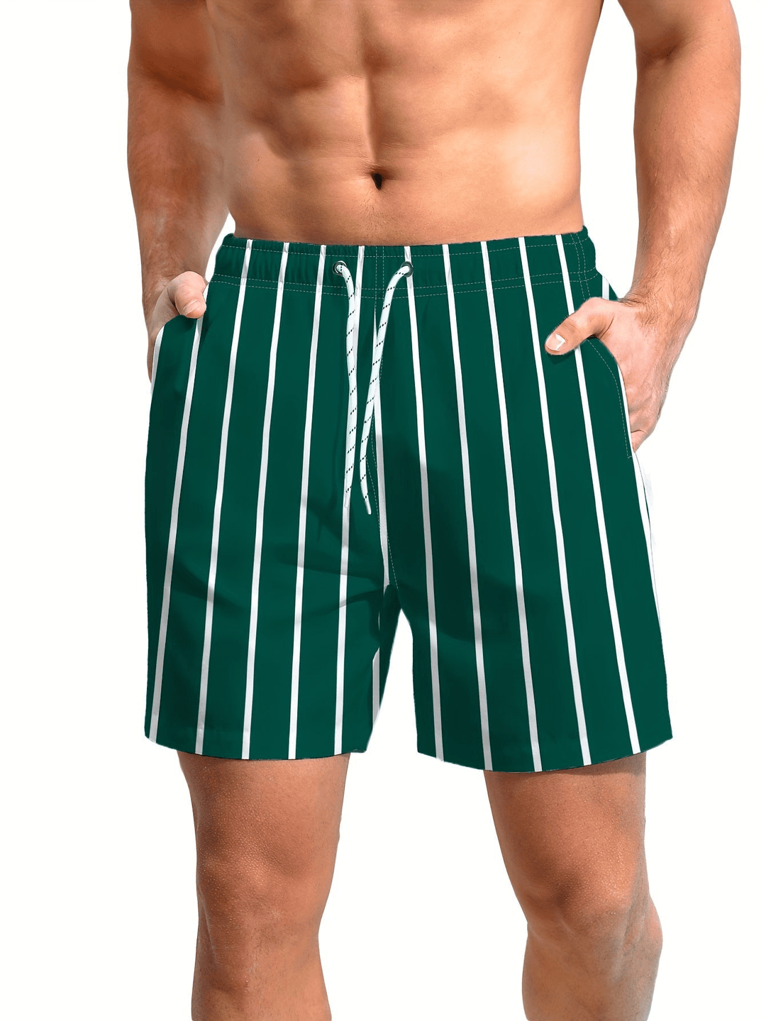 Men’s Swim Shorts with Striped Print | Drawstring Waist