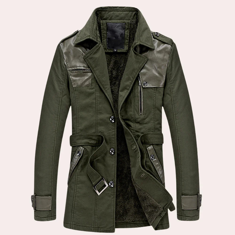 Men's Trench Coat Button Front | Zip Pocket Detail