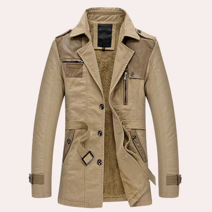 Men's Trench Coat Button Front | Zip Pocket Detail