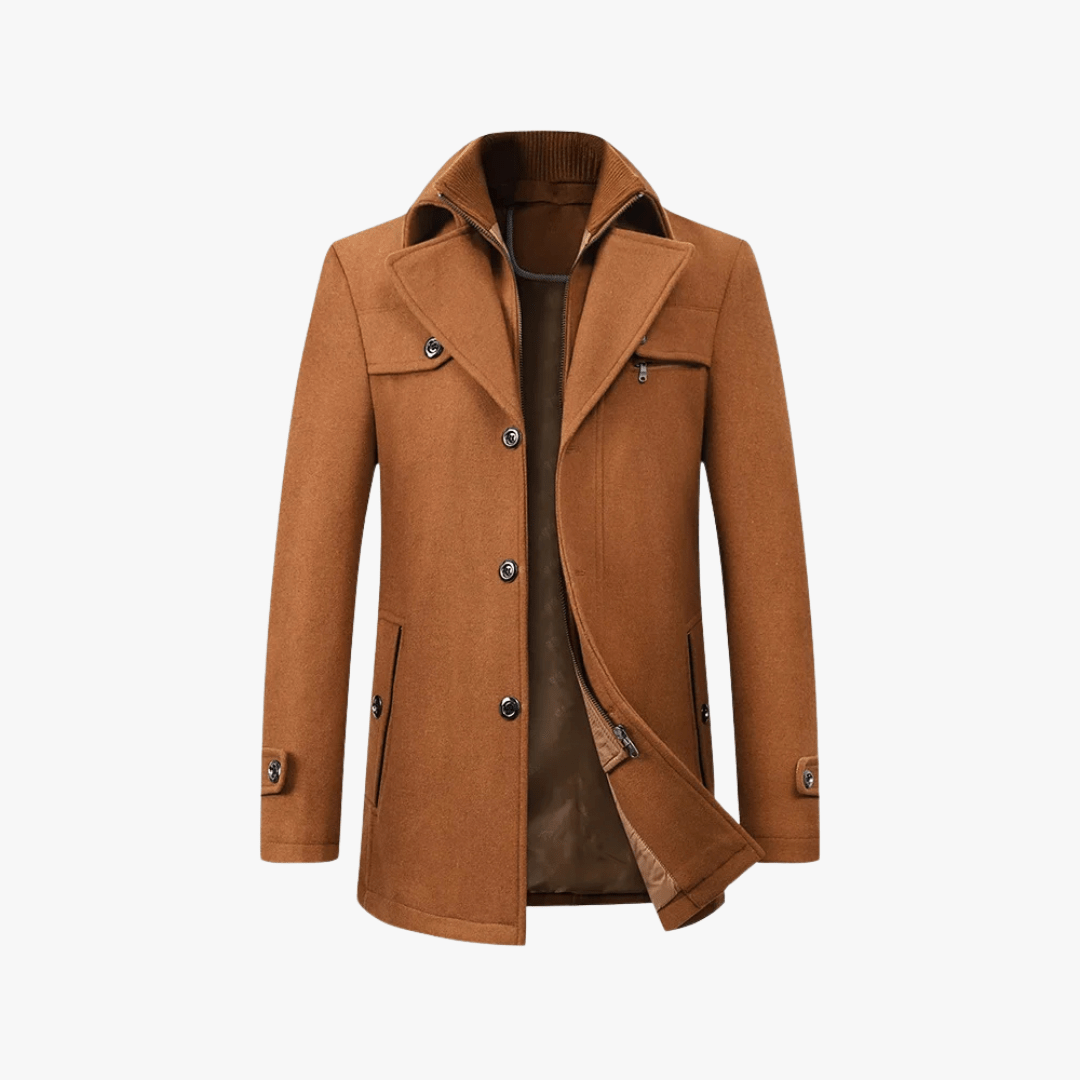Men's Trench Coat with Layered Collar & Zip Chest Pocket | Slim Fit