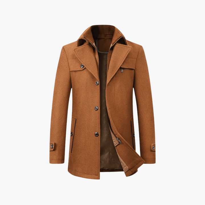 Men's Trench Coat with Layered Collar & Zip Chest Pocket | Slim Fit