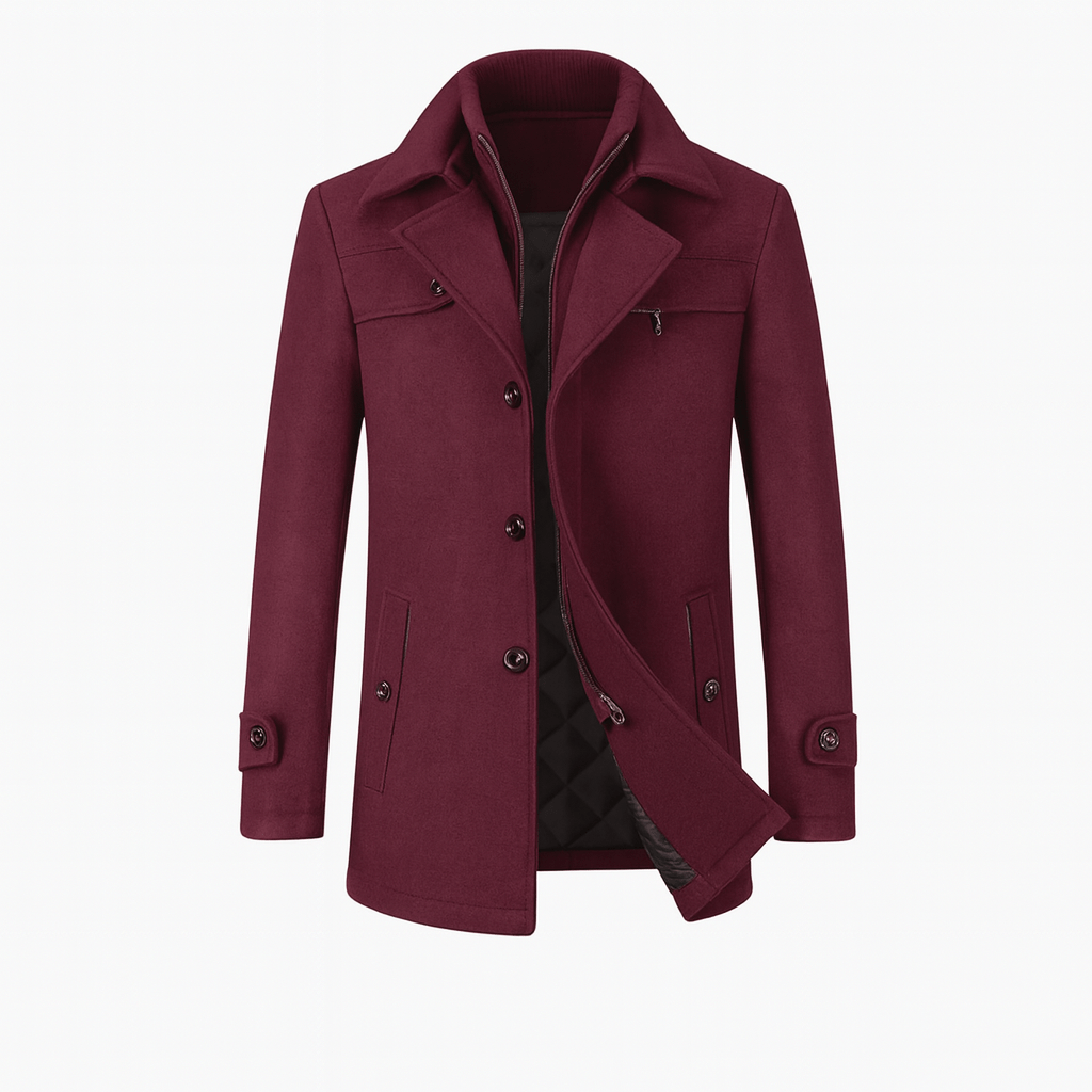 Men's Trench Coat with Layered Collar & Zip Chest Pocket | Slim Fit