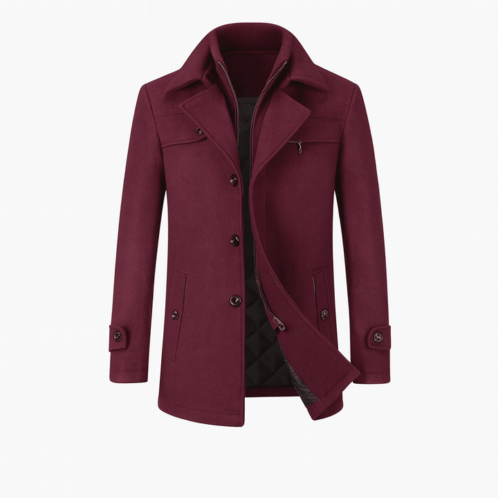 Men's Trench Coat with Layered Collar & Zip Chest Pocket | Slim Fit