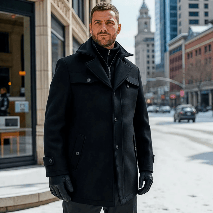 Men's Trench Coat with Layered Collar & Zip Chest Pocket | Slim Fit