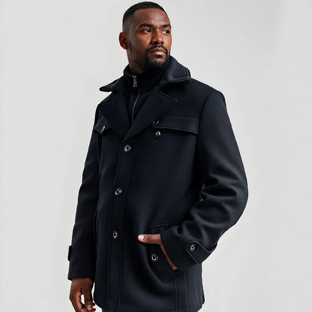 Men's Trench Coat with Layered Collar & Zip Chest Pocket | Slim Fit