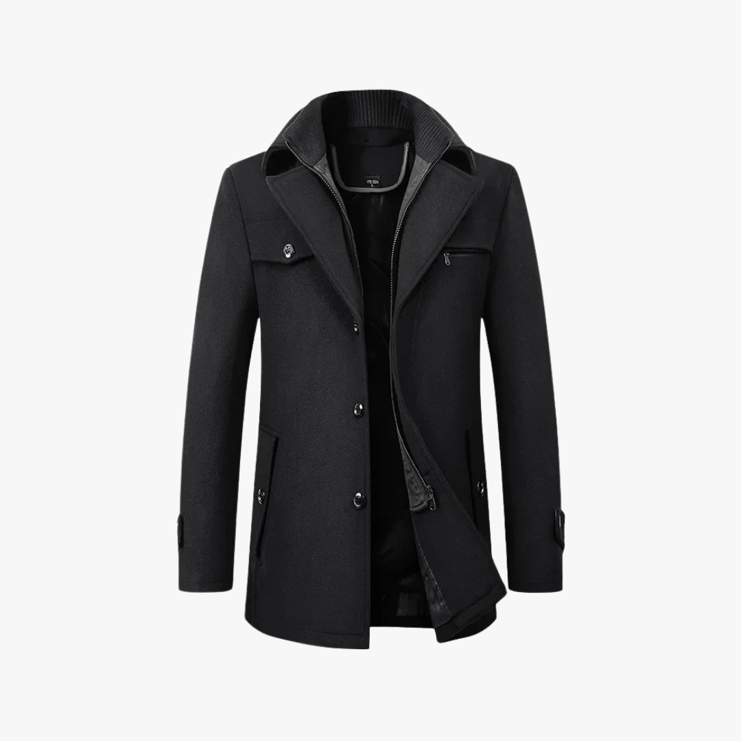 Men's Trench Coat with Layered Collar & Zip Chest Pocket | Slim Fit