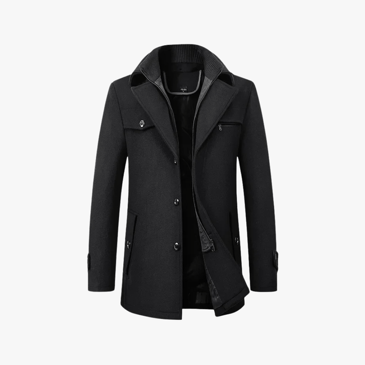Men's Trench Coat with Layered Collar & Zip Chest Pocket | Slim Fit