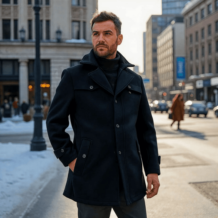 Men's Trench Coat with Layered Collar & Zip Chest Pocket | Slim Fit