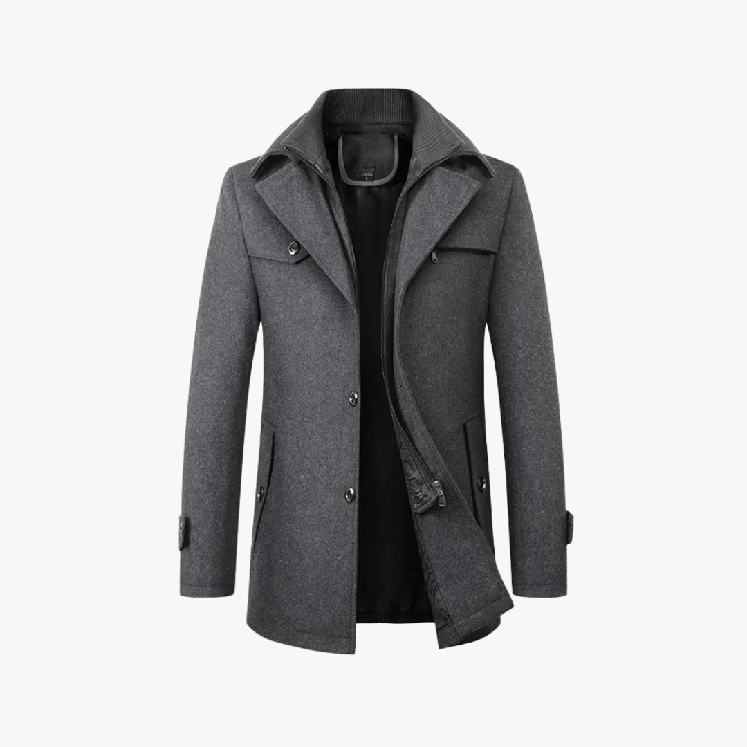 Men's Trench Coat with Layered Collar & Zip Chest Pocket | Slim Fit