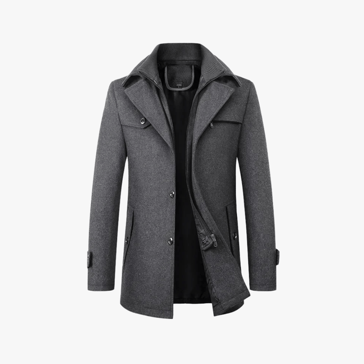Men's Trench Coat with Layered Collar & Zip Chest Pocket | Slim Fit