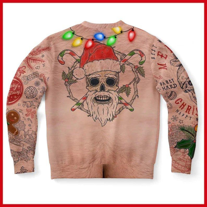 Men’s Ugly Xmas Jumper with Tattoo Sleeve Print | Crew Neck