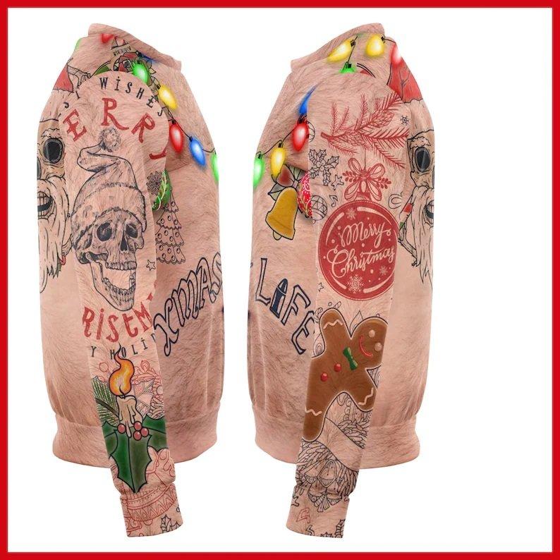 Men’s Ugly Xmas Jumper with Tattoo Sleeve Print | Crew Neck