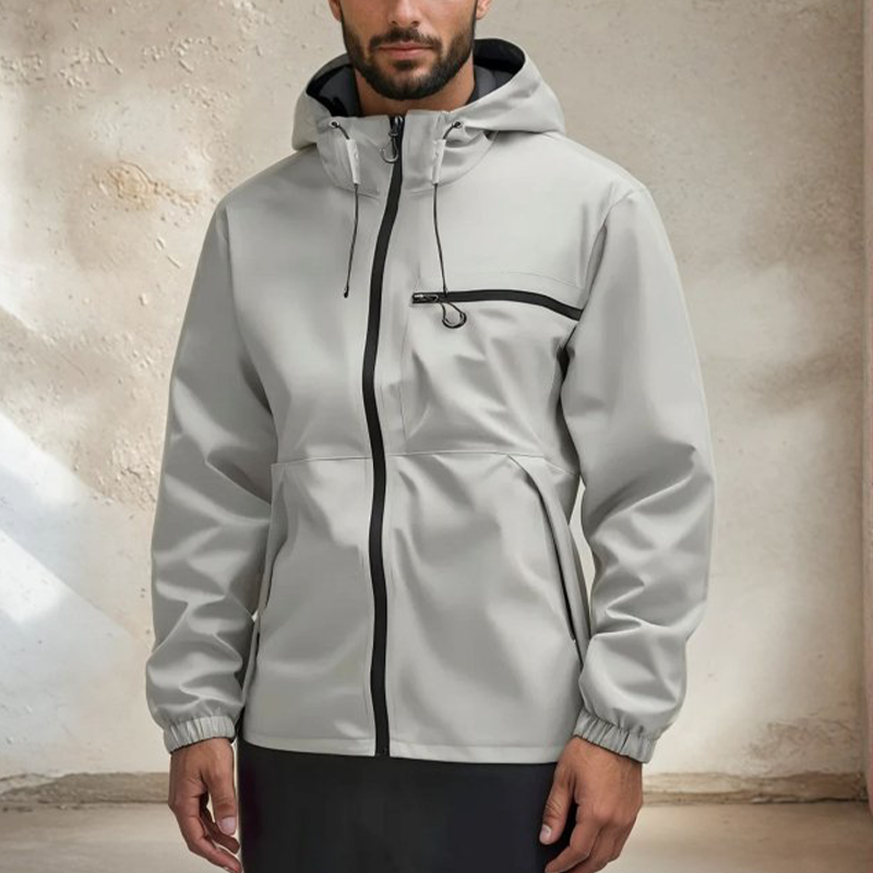 Men's Windbreaker with Drawstring Hood & Zip Pocket | Zip-Up