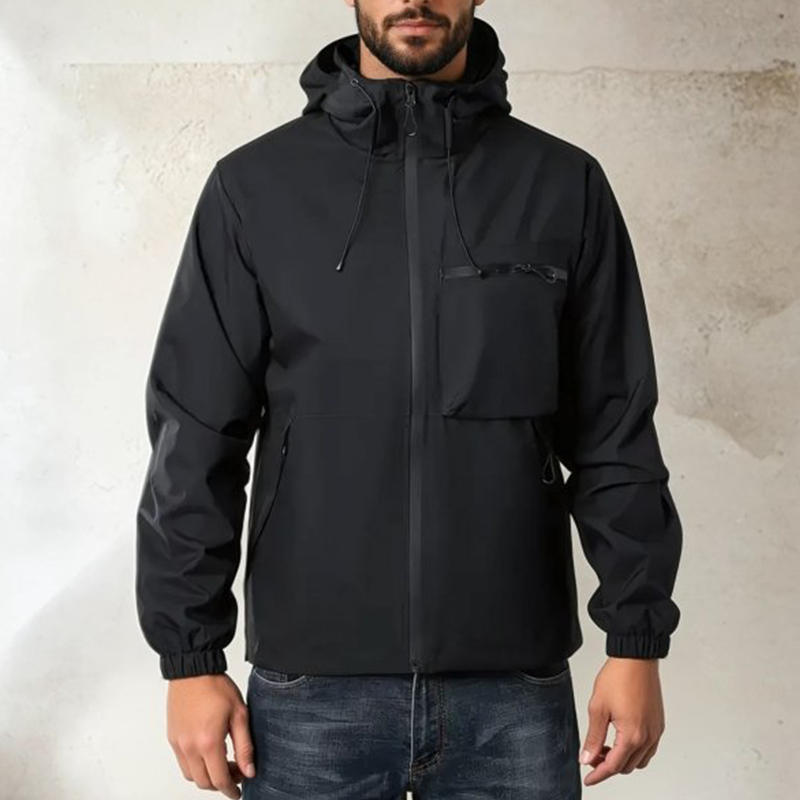 Men's Windbreaker with Drawstring Hood & Zip Pocket | Zip-Up