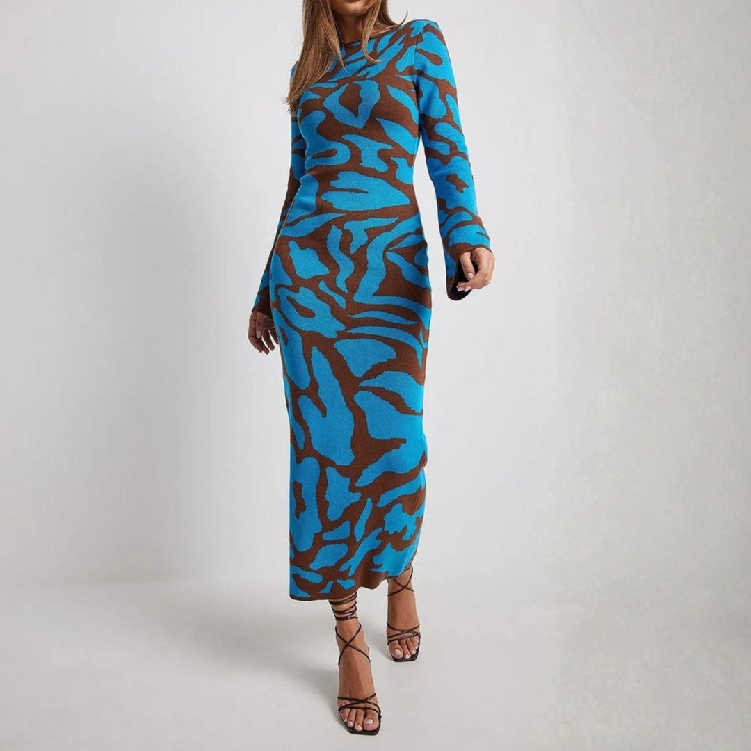 Women's Long Sleeve Dress with Round Neck | Maxi