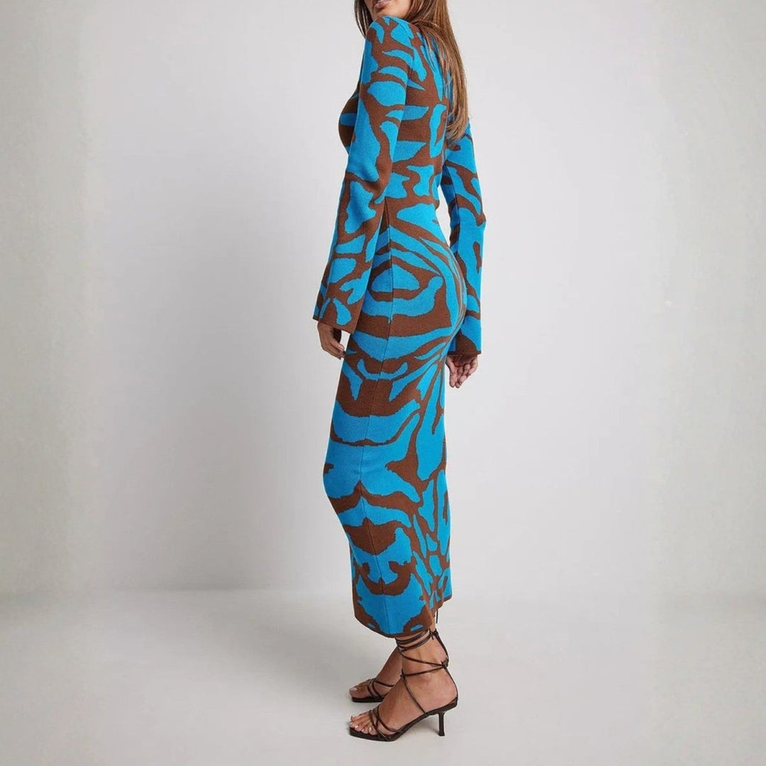Women's Long Sleeve Dress with Round Neck | Maxi