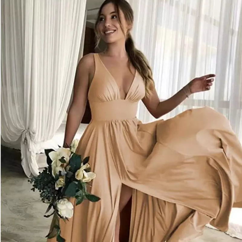 Women's Bridesmaid Dress V-Neck Slit | Maxi