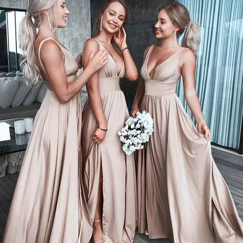 Women's Bridesmaid Dress V-Neck Slit | Maxi