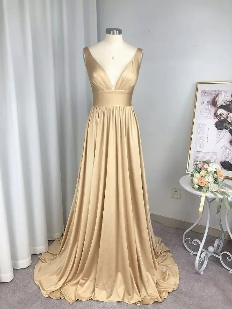Women's Bridesmaid Dress V-Neck Slit | Maxi