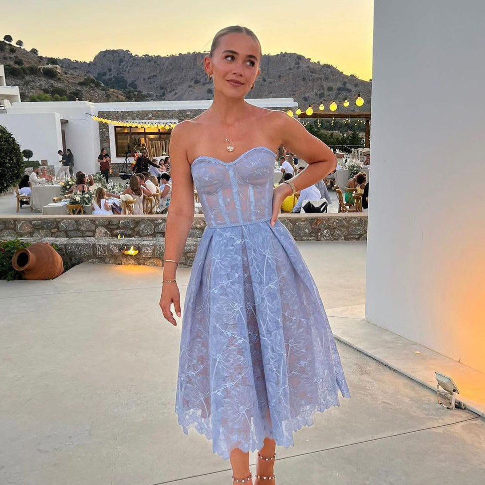Women's Midi Dress Floral Strapless | Cocktail