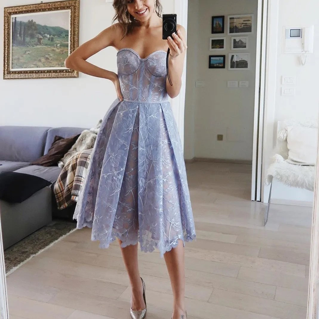 Women's Midi Dress Floral Strapless | Cocktail