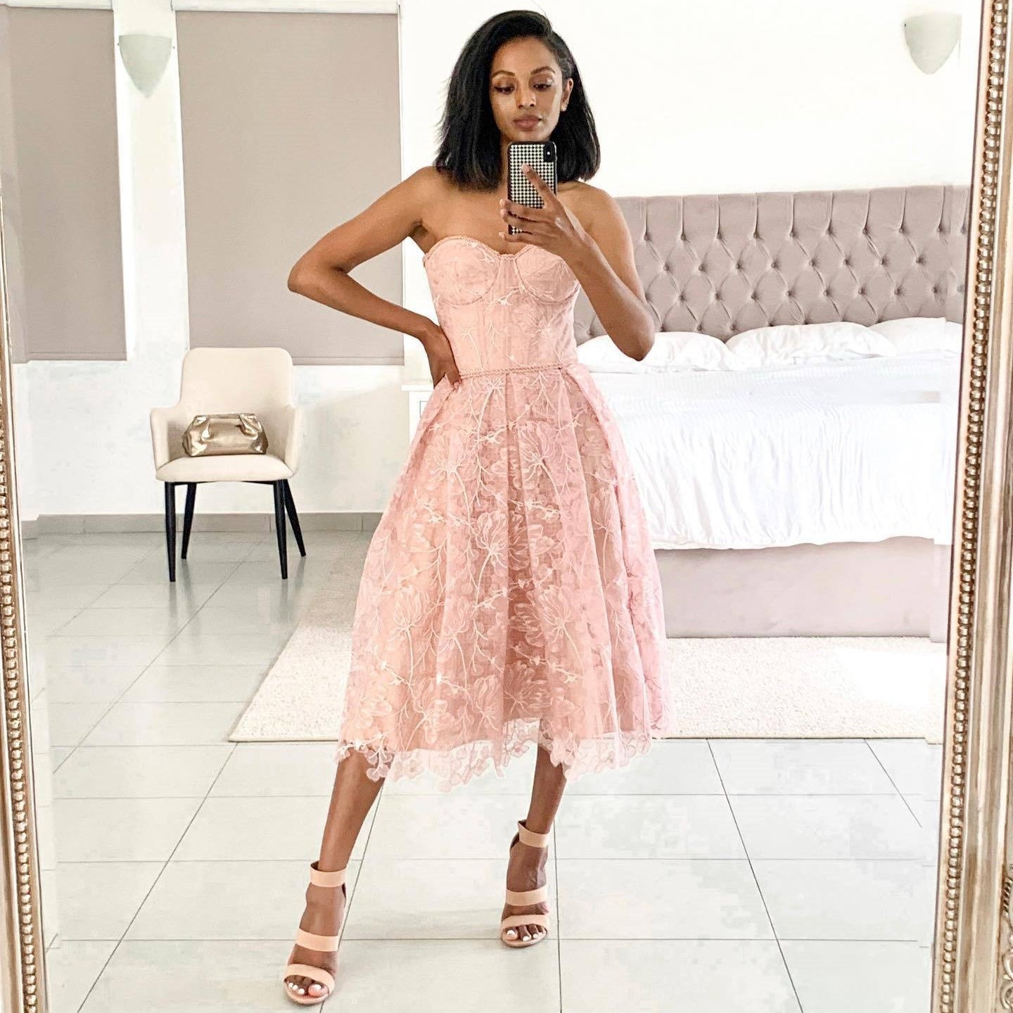 Women's Midi Dress Floral Strapless | Cocktail