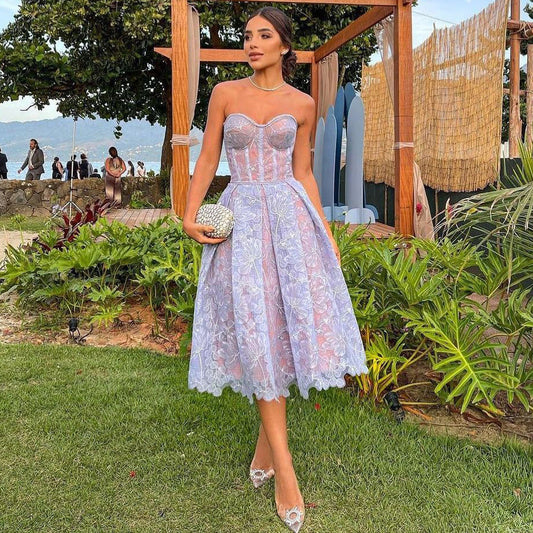 Women's Midi Dress Floral Strapless | Cocktail