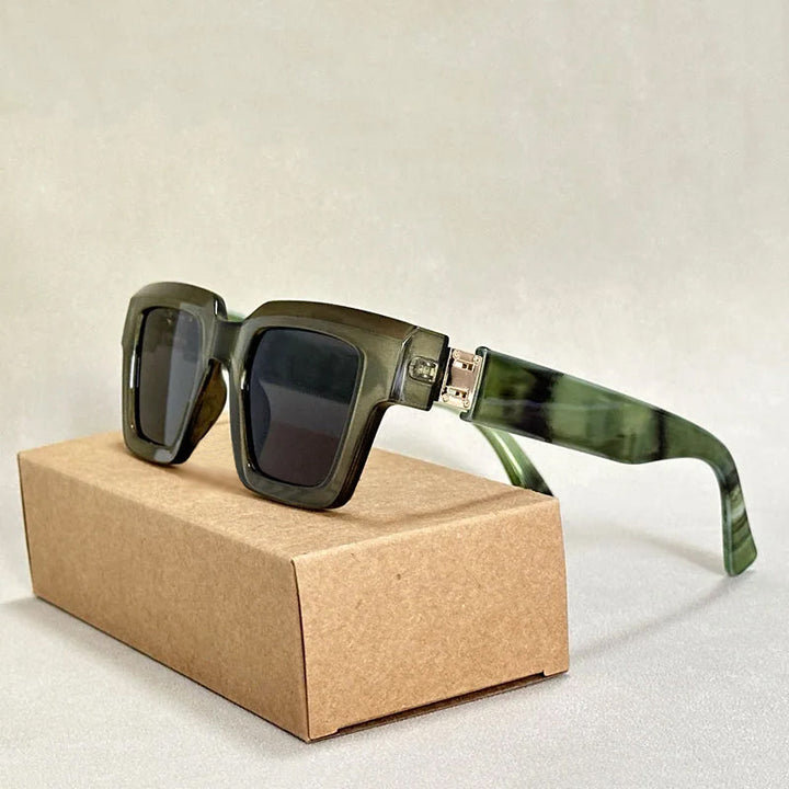 Sunglasses Square Chunky with Marble Arm Design | Retro