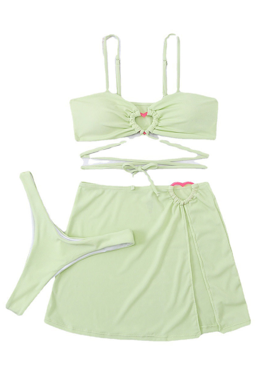Women’s 3 Piece Bikini Set with Heart Ring Detail | Wrap Skirt