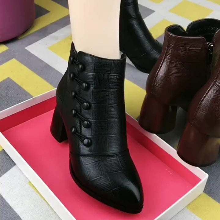 Women's Ankle Black Boots | Button Detail