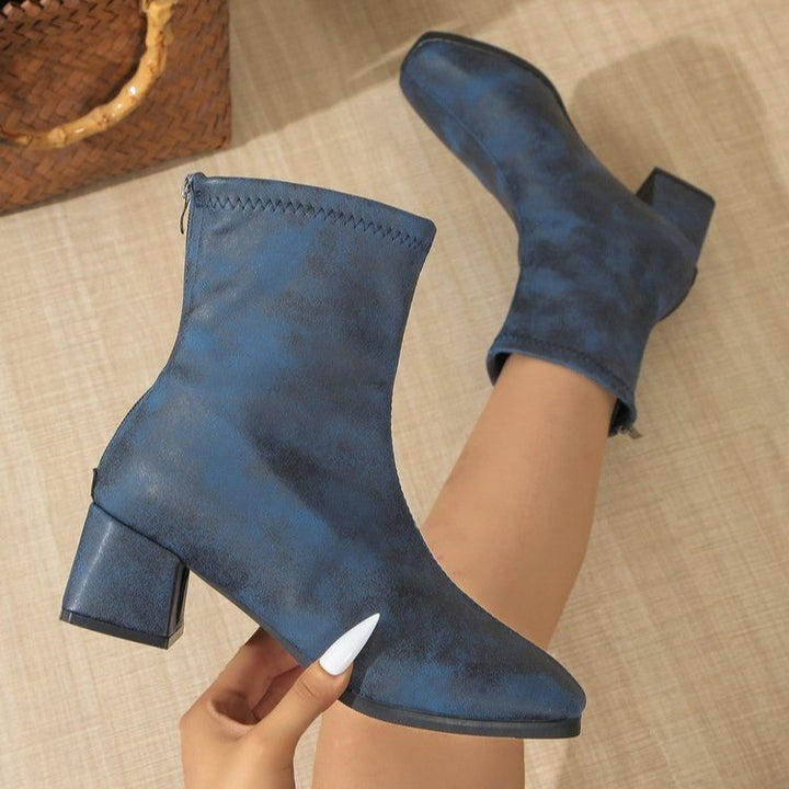 Women's Ankle Boots with Back Zip | Block Heel