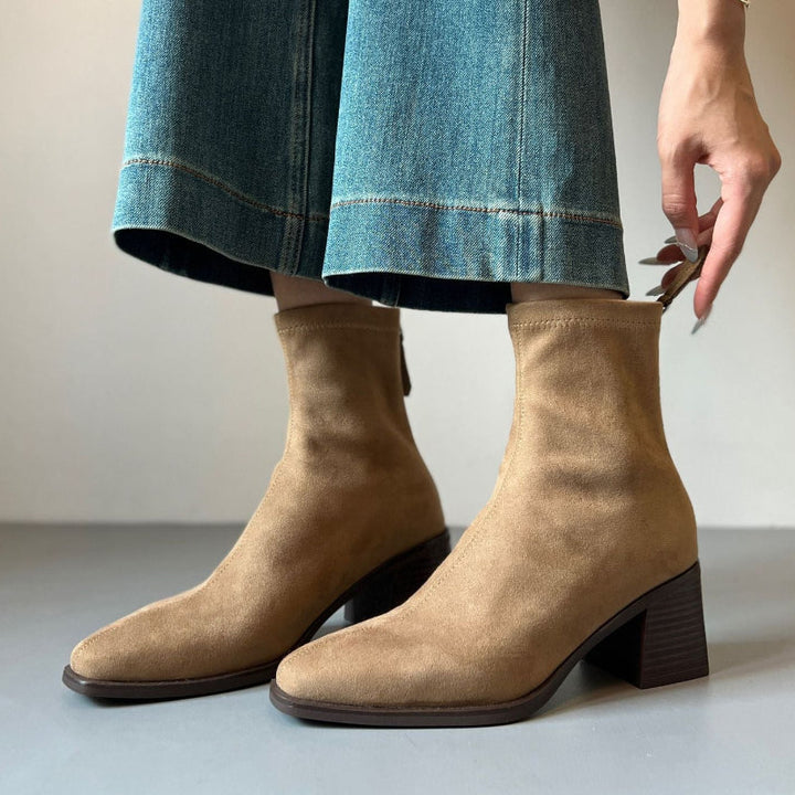 Women's Ankle Boots with Block Heel & Back Zip | Square Toe