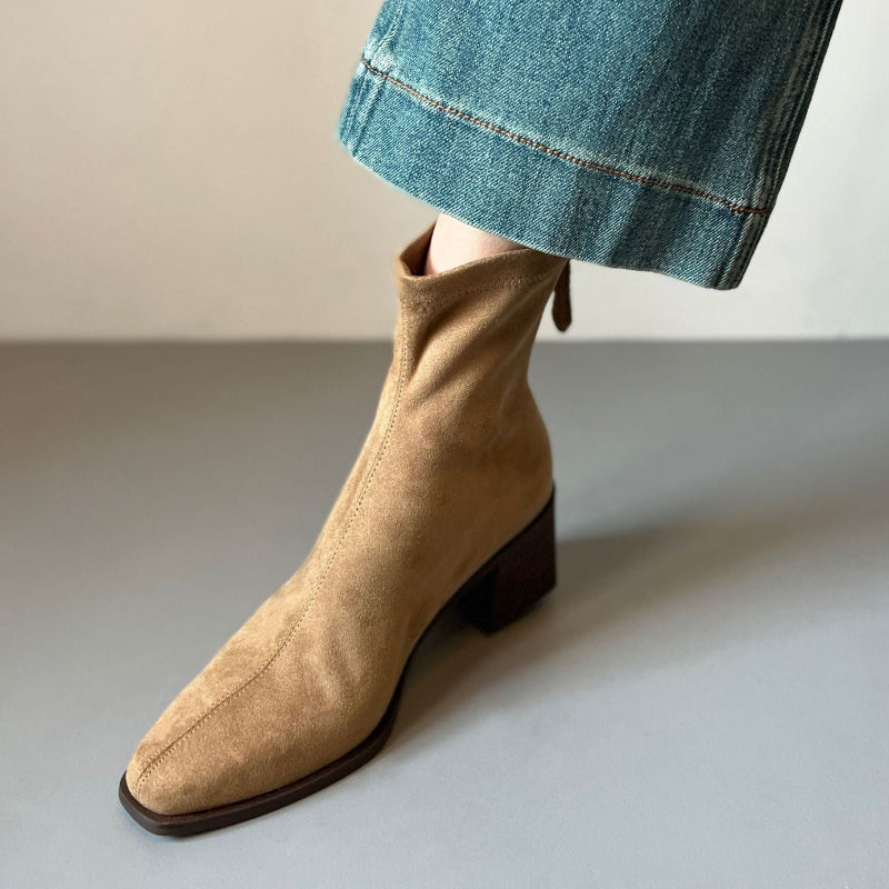 Women's Ankle Boots with Block Heel & Back Zip | Square Toe