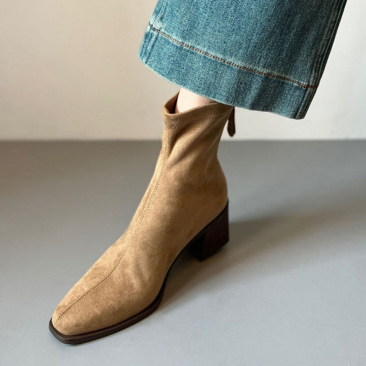Women's Ankle Boots with Block Heel & Back Zip | Square Toe
