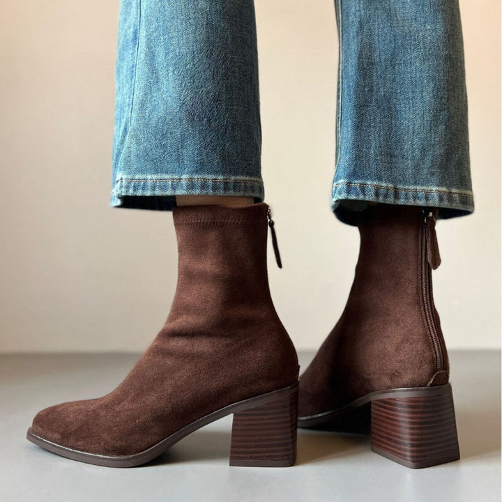 Women's Ankle Boots with Block Heel & Back Zip | Square Toe