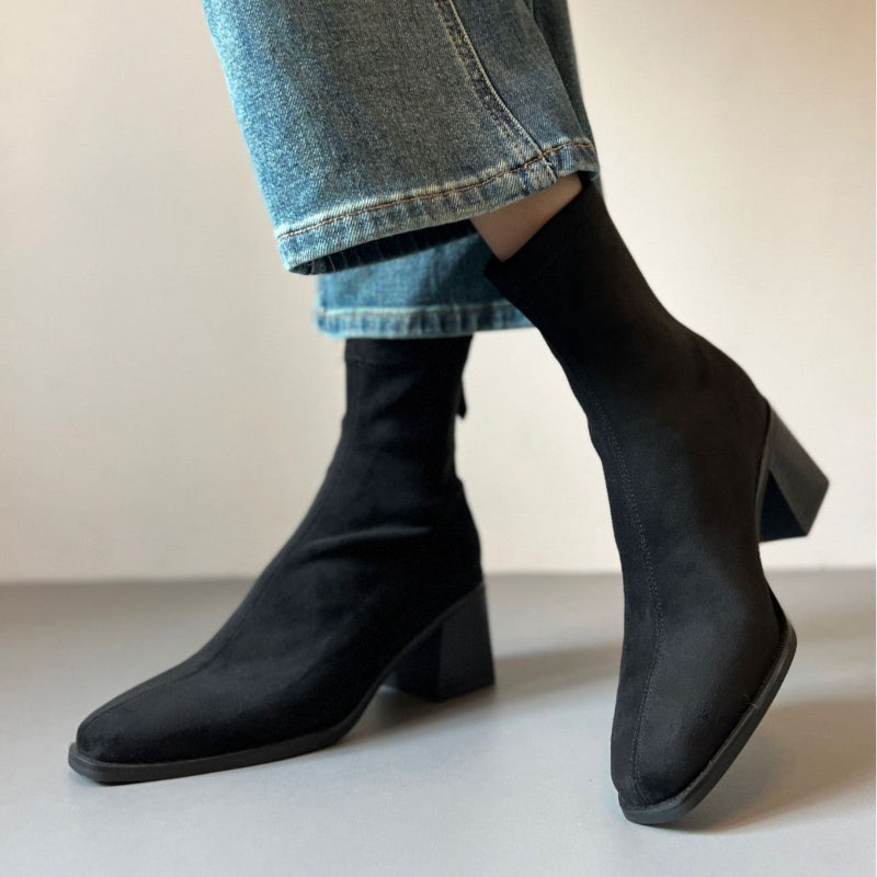 Women's Ankle Boots with Block Heel & Back Zip | Square Toe