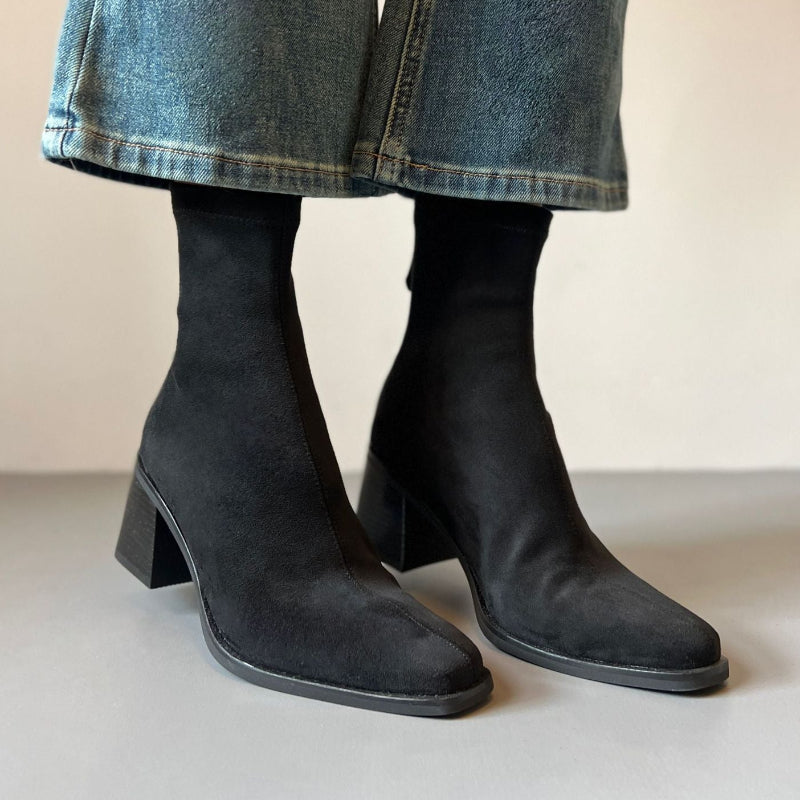 Women's Ankle Boots with Block Heel & Back Zip | Square Toe