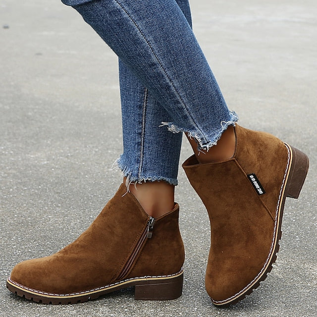 Women's Ankle Boots with Side Zip & Block Heel | Round Toe