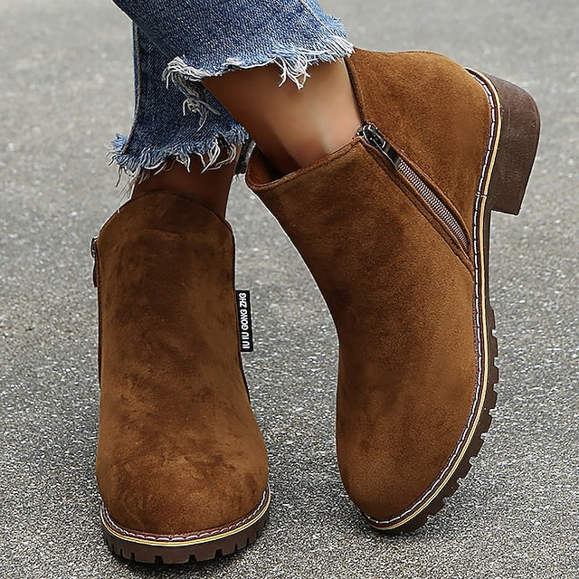 Women's Ankle Boots with Side Zip & Block Heel | Round Toe