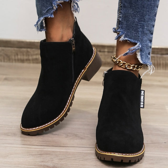 Women's Ankle Boots with Side Zip & Block Heel | Round Toe