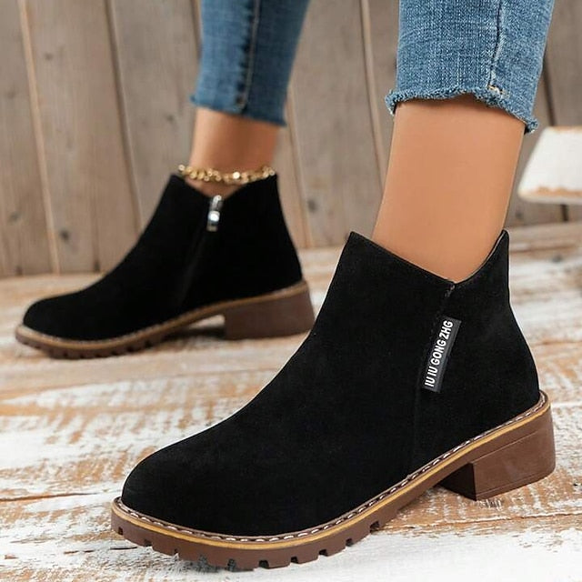 Women's Ankle Boots with Side Zip & Block Heel | Round Toe