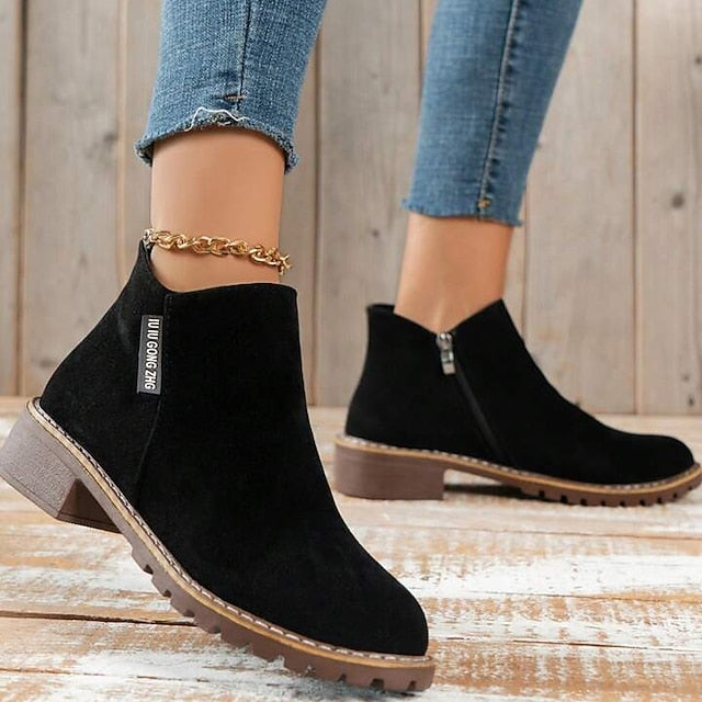 Women's Ankle Boots with Side Zip & Block Heel | Round Toe