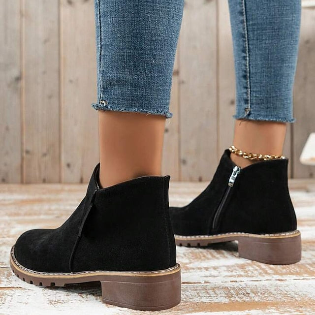 Women's Ankle Boots with Side Zip & Block Heel | Round Toe