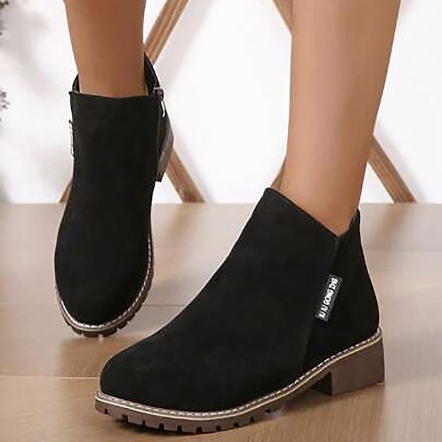 Women's Ankle Boots with Side Zip & Block Heel | Round Toe