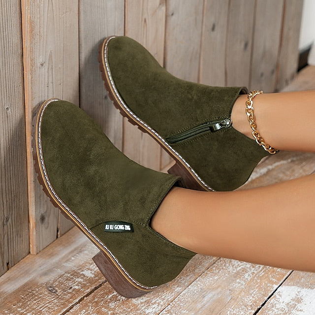 Women's Ankle Boots with Side Zip & Block Heel | Round Toe