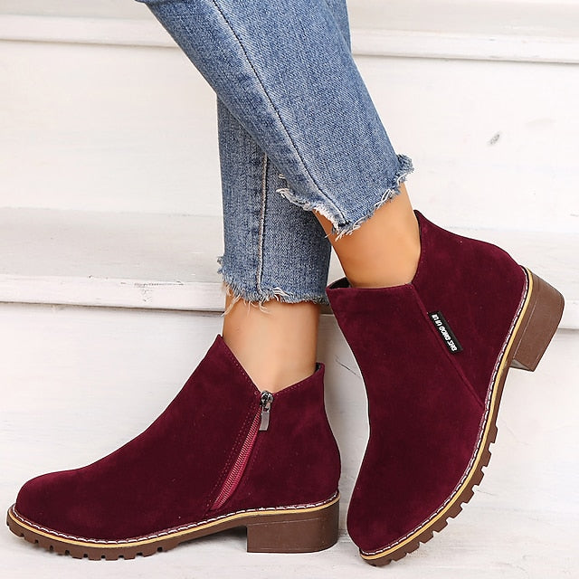 Women's Ankle Boots with Side Zip & Block Heel | Round Toe