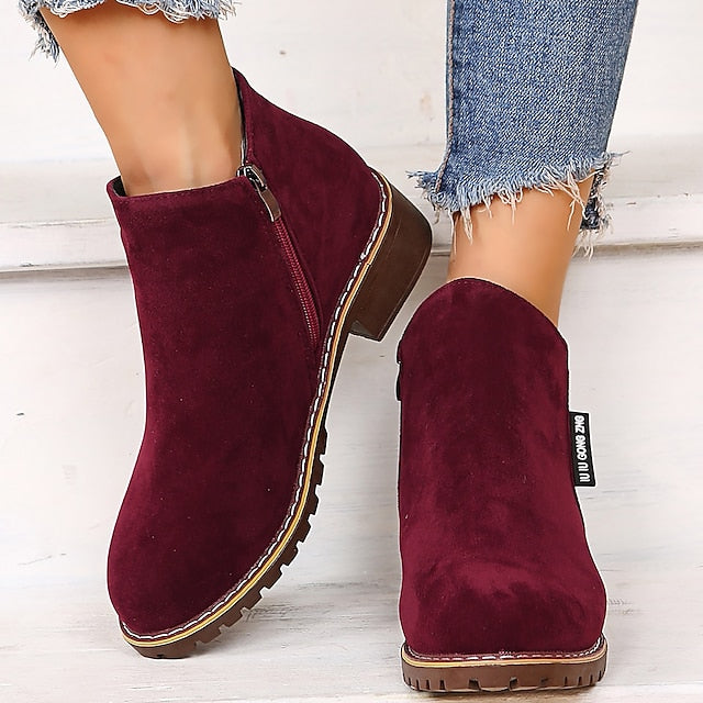 Women's Ankle Boots with Side Zip & Block Heel | Round Toe
