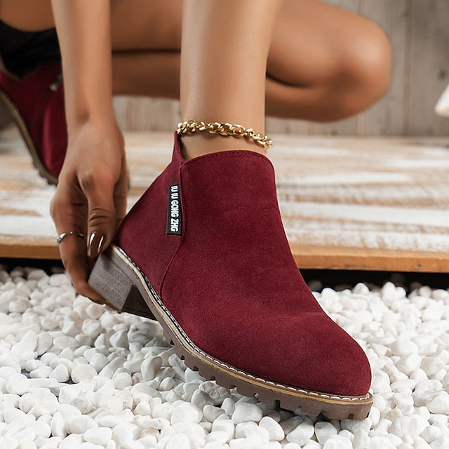Women's Ankle Boots with Side Zip & Block Heel | Round Toe